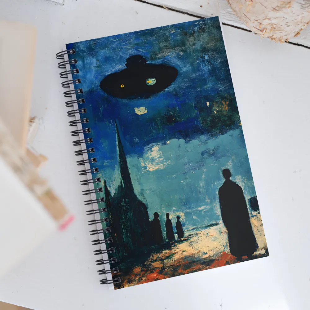 Enigmatic Encounter: A Surrealist UFO Landscape | Spiral Notebook