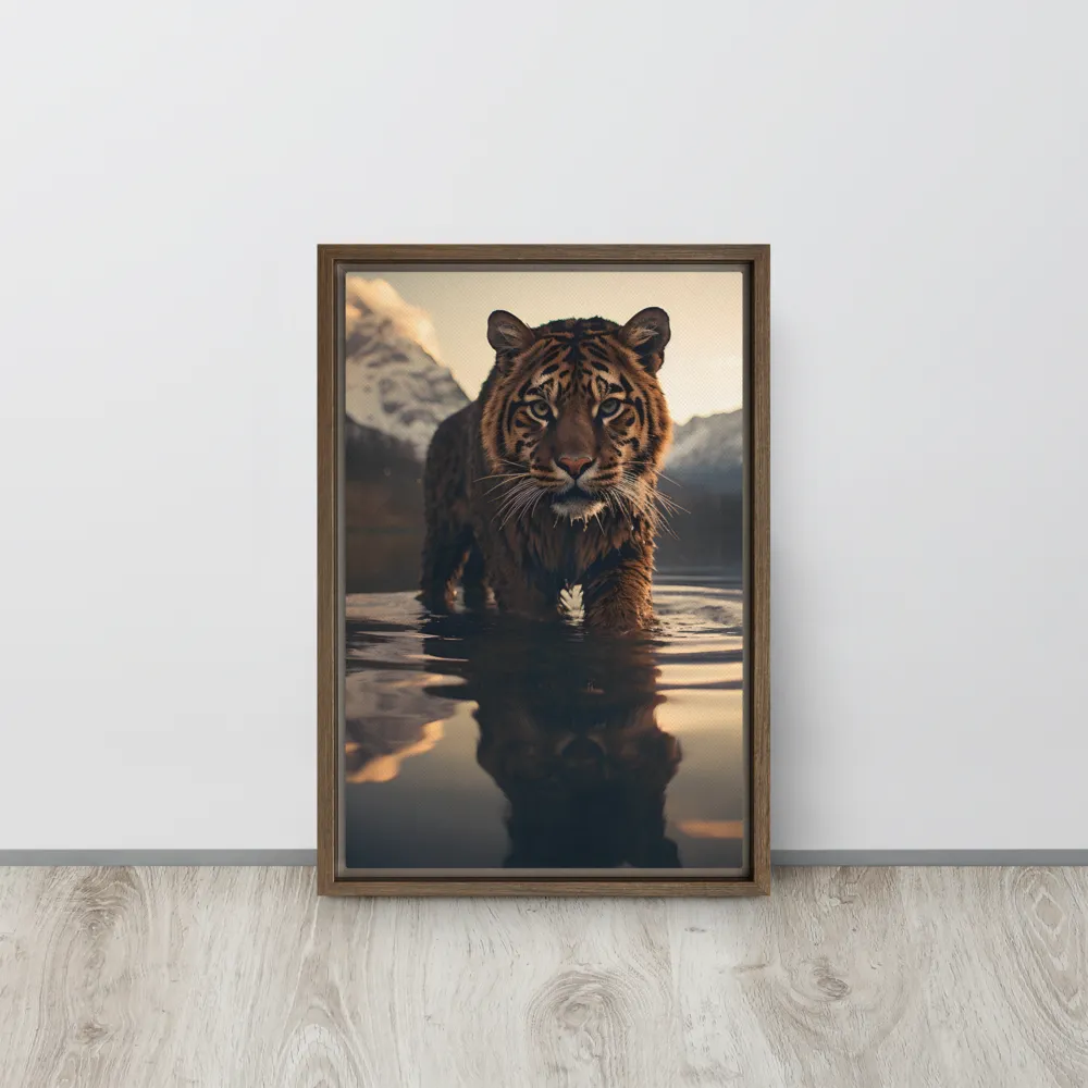Majestic Reflection: The Tiger's Domain | Canvas with Brown Frame | 12″×18″
