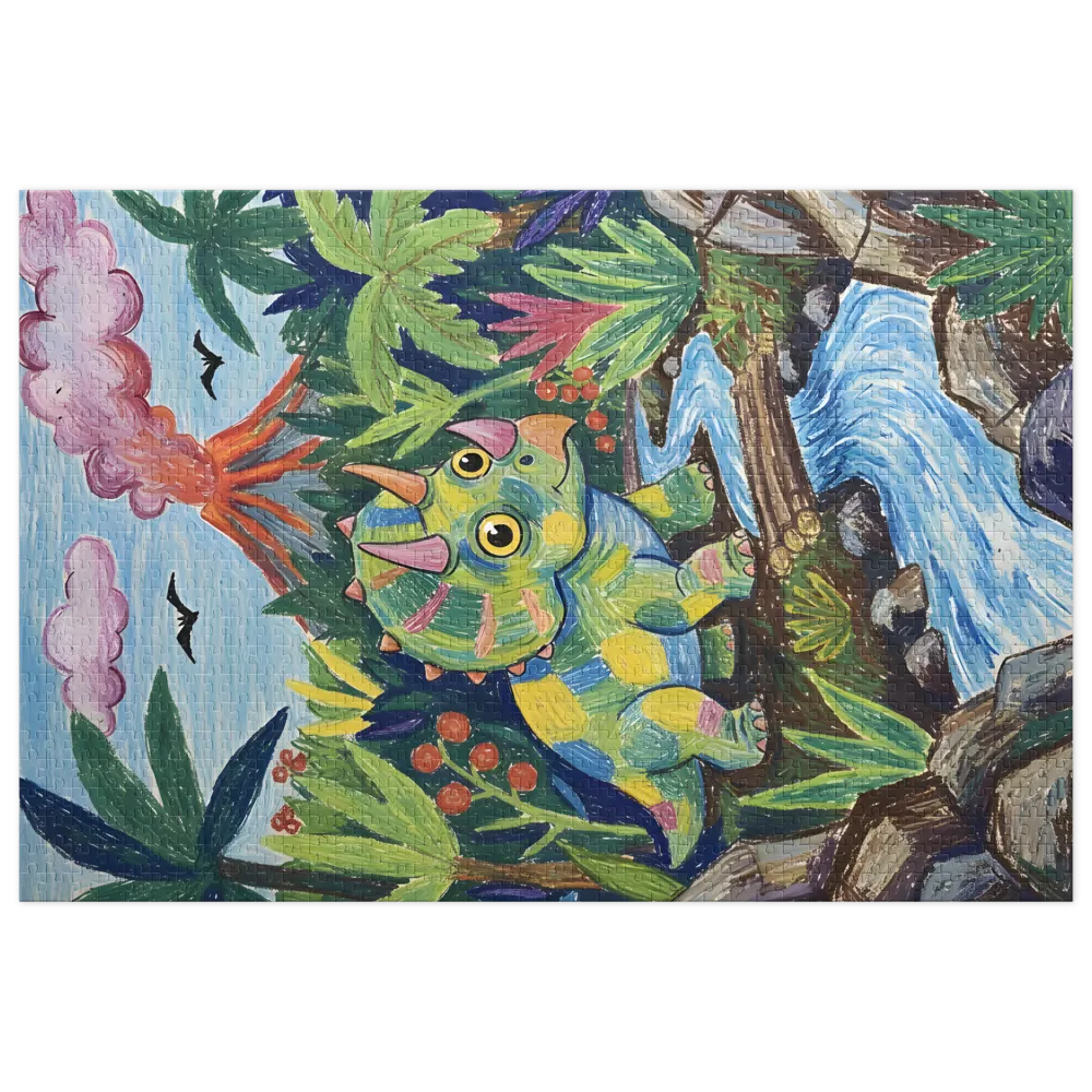 Playful Triceratops Adventure 
 Jigsaw Puzzle in Tin Box