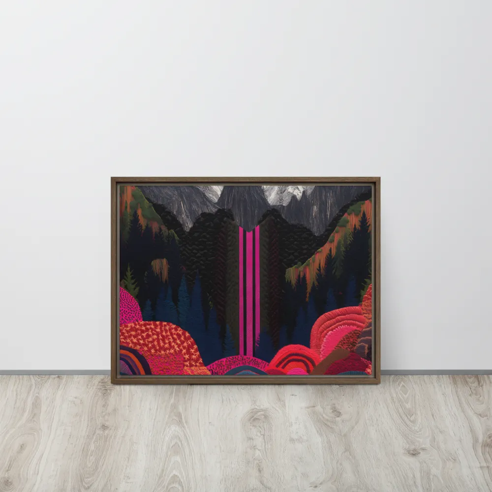 Ethereal Cascade: A Surreal Landscape | Canvas with Brown Frame | 18″×24″