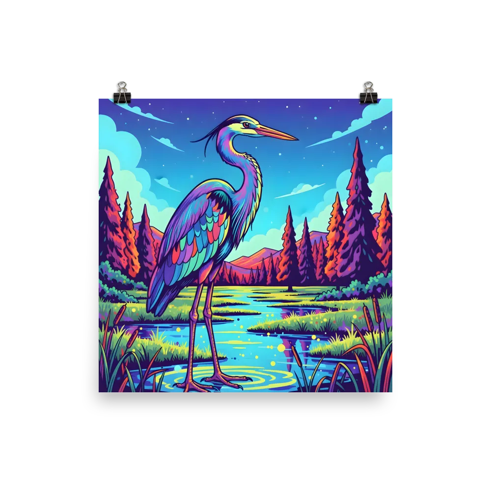 Neon Heron 
 Poster | 18″x 18″