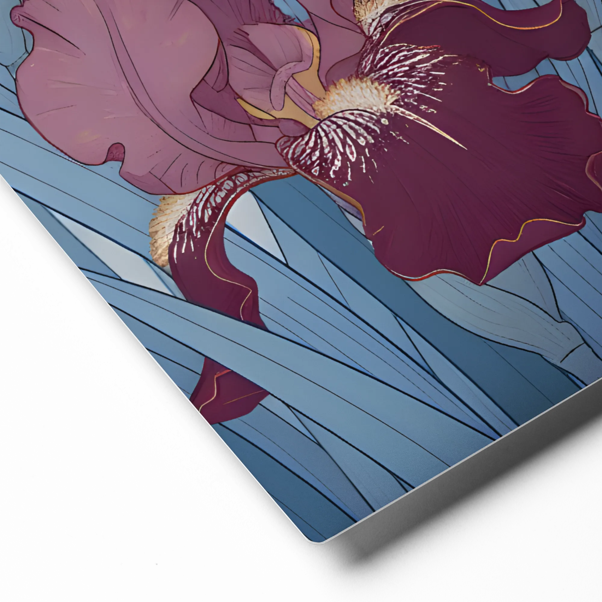 Art Nouveau Irises and Bird 
 Metal Print | 11″x 14″