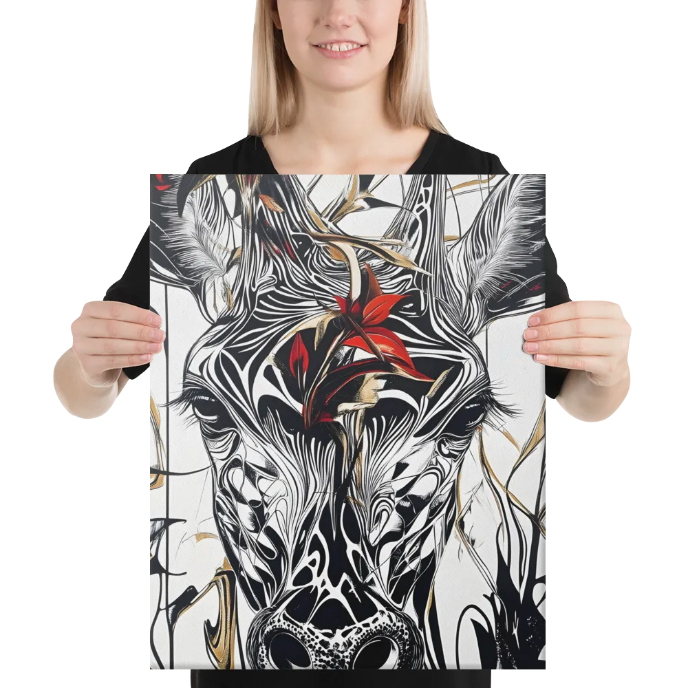 Floral Elegance: The Giraffe's Portrait | Canvas | 16″×20″
