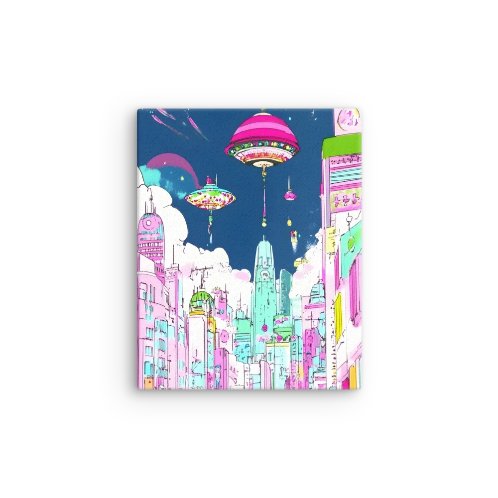 Futuristic Cityscape with Floating Structures | Thin Canvas | 8″×10″