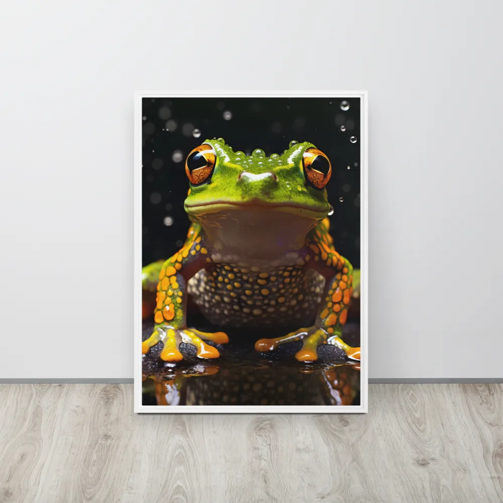 Emerald Elegance: The Frog in Focus | Canvas with White Frame | 20″×28″