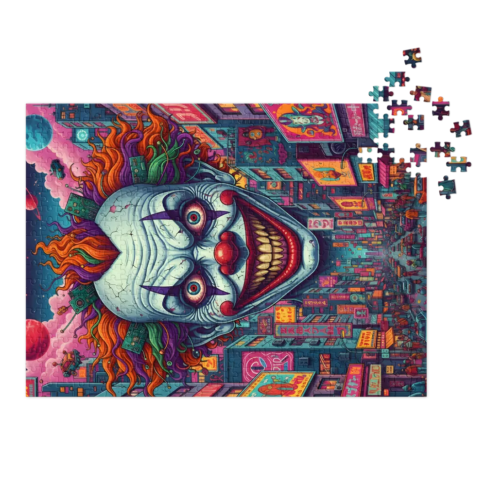 Neon Clown Metropolis 
 Jigsaw Puzzle in Tin Box