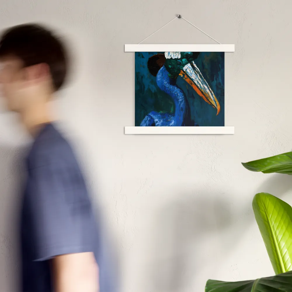 Majestic Absurdity: The Hat-Wearing Bird | Poster With White Wood Hanger | 10″×10″