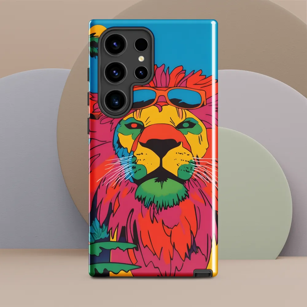 Lion with Sunglasses: A Vibrant Tropical Portrait