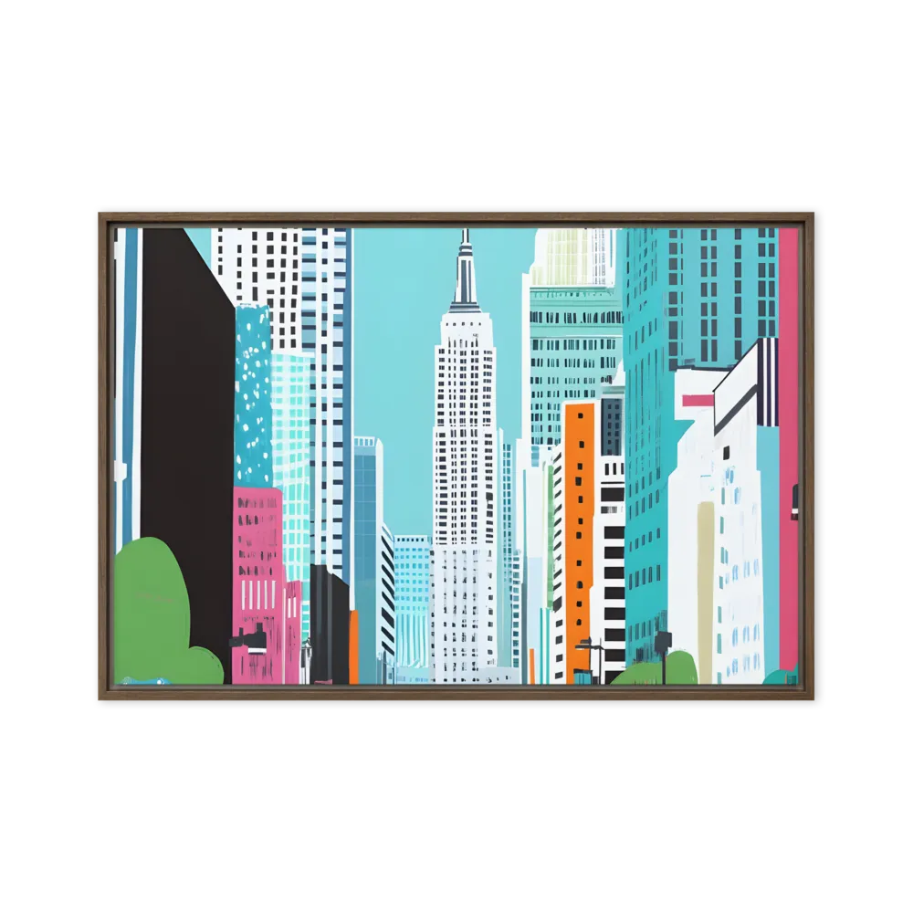 Urban Symphony: A Modern Cityscape | Canvas with Brown Frame | 24″×36″