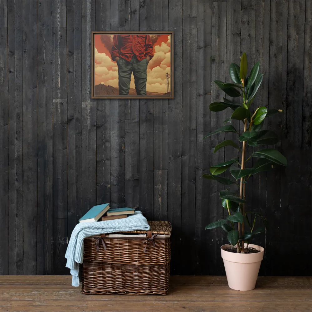 Defiant Spirit in a Surreal Landscape | Canvas with Brown Frame | 16″×20″