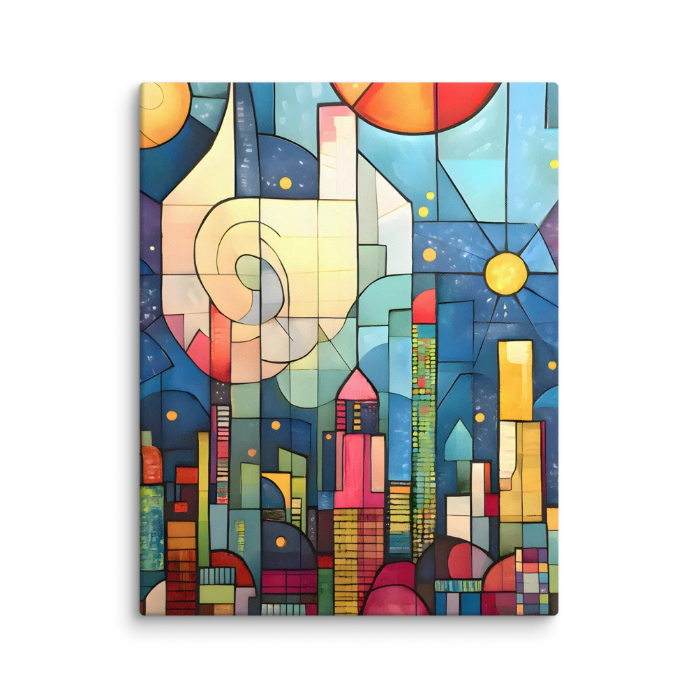 Geometric Harmony: A Vibrant Cityscape | Canvas | 11″×14″