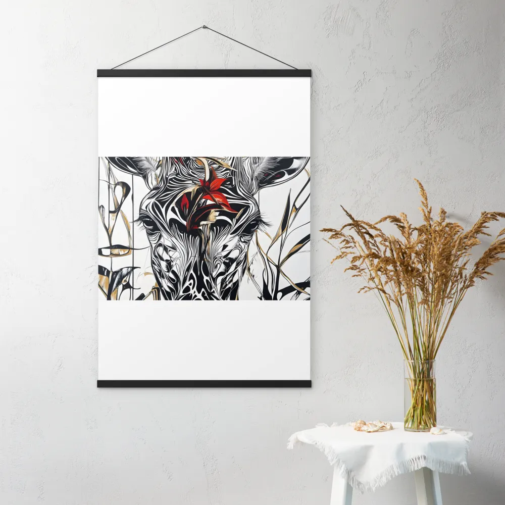Floral Elegance: The Giraffe's Portrait | Poster With Black Wood Hanger | 24″×36″