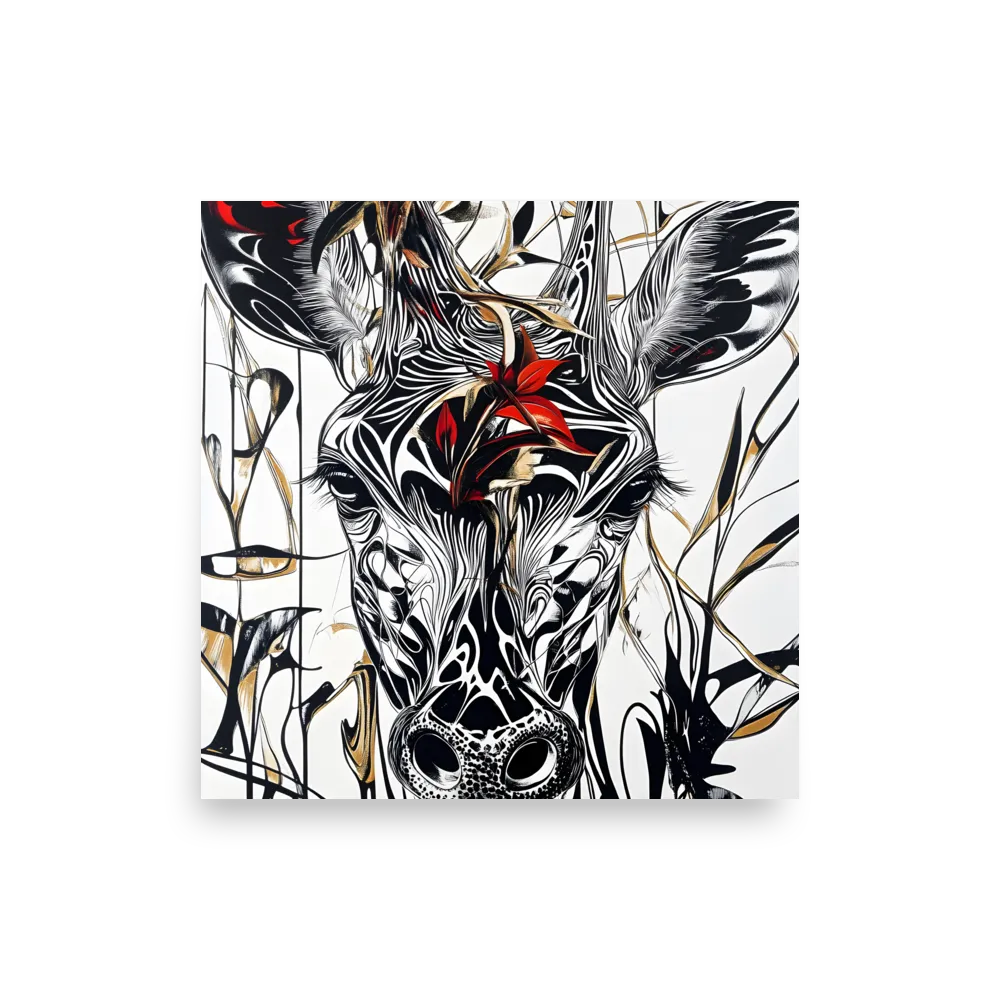 Floral Elegance: The Giraffe's Portrait | Poster | 14″×14″