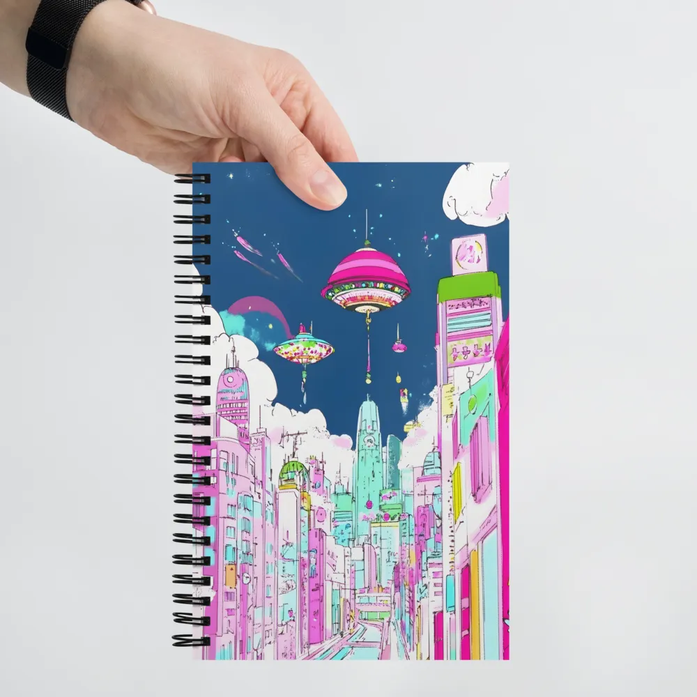 Futuristic Cityscape with Floating Structures | Spiral Notebook