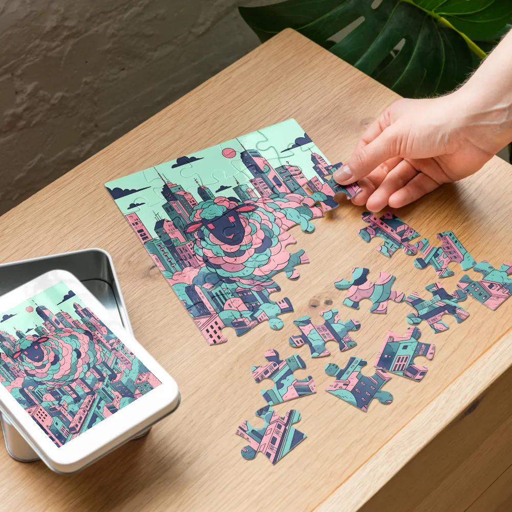Metropolis Sheep 
 Jigsaw Puzzle in Tin Box