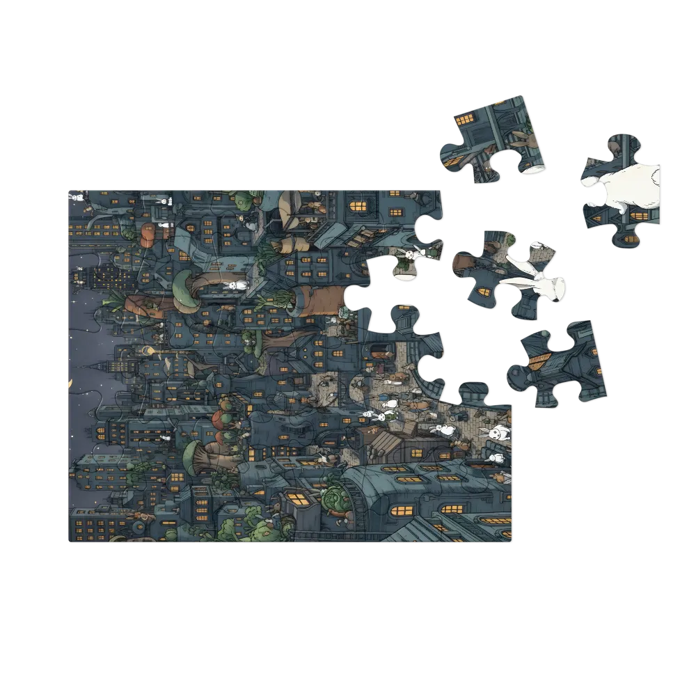 Moonlit Rabbit City 
 Jigsaw Puzzle in Tin Box