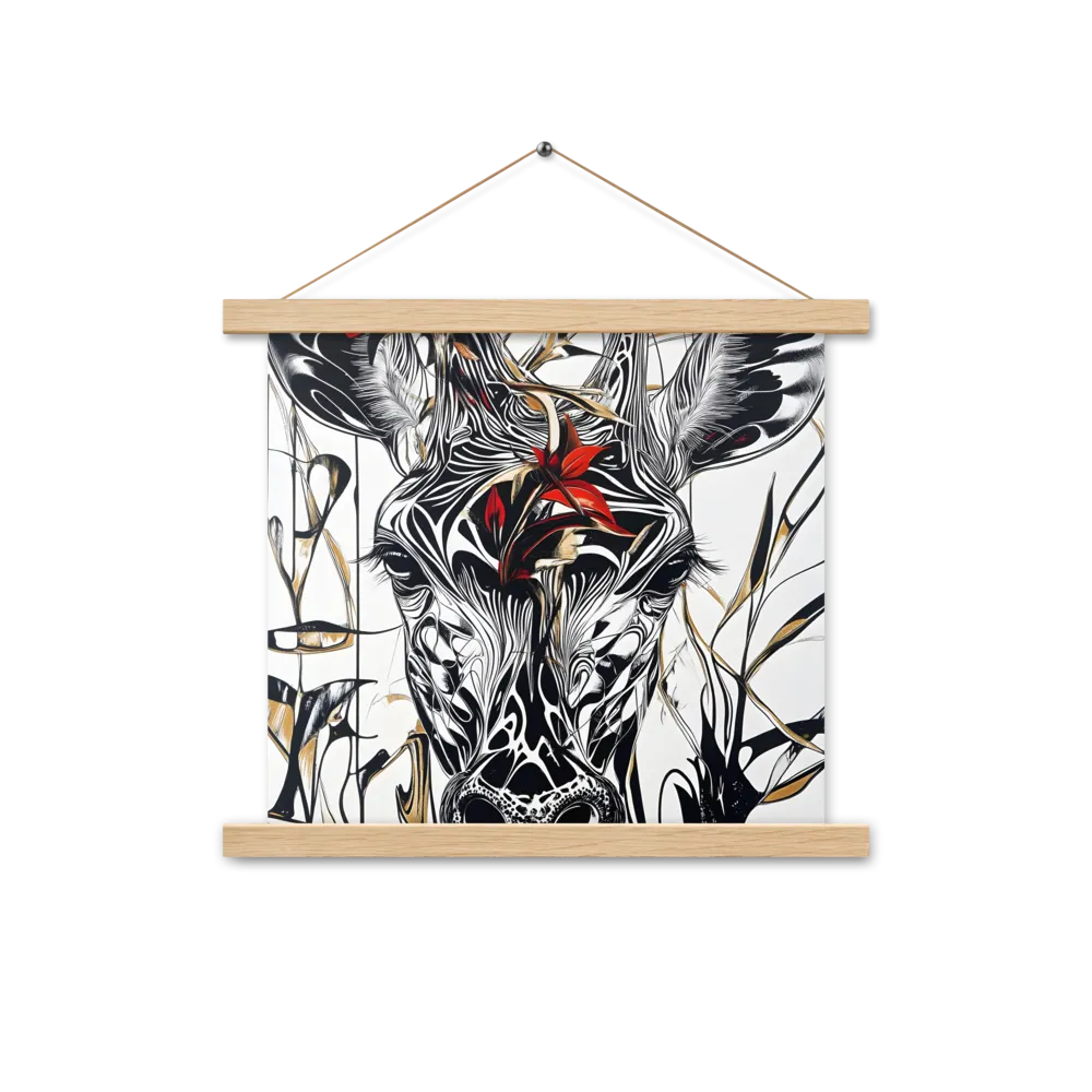 Floral Elegance: The Giraffe's Portrait | Poster With Oak Wood Hanger | 14″×14″