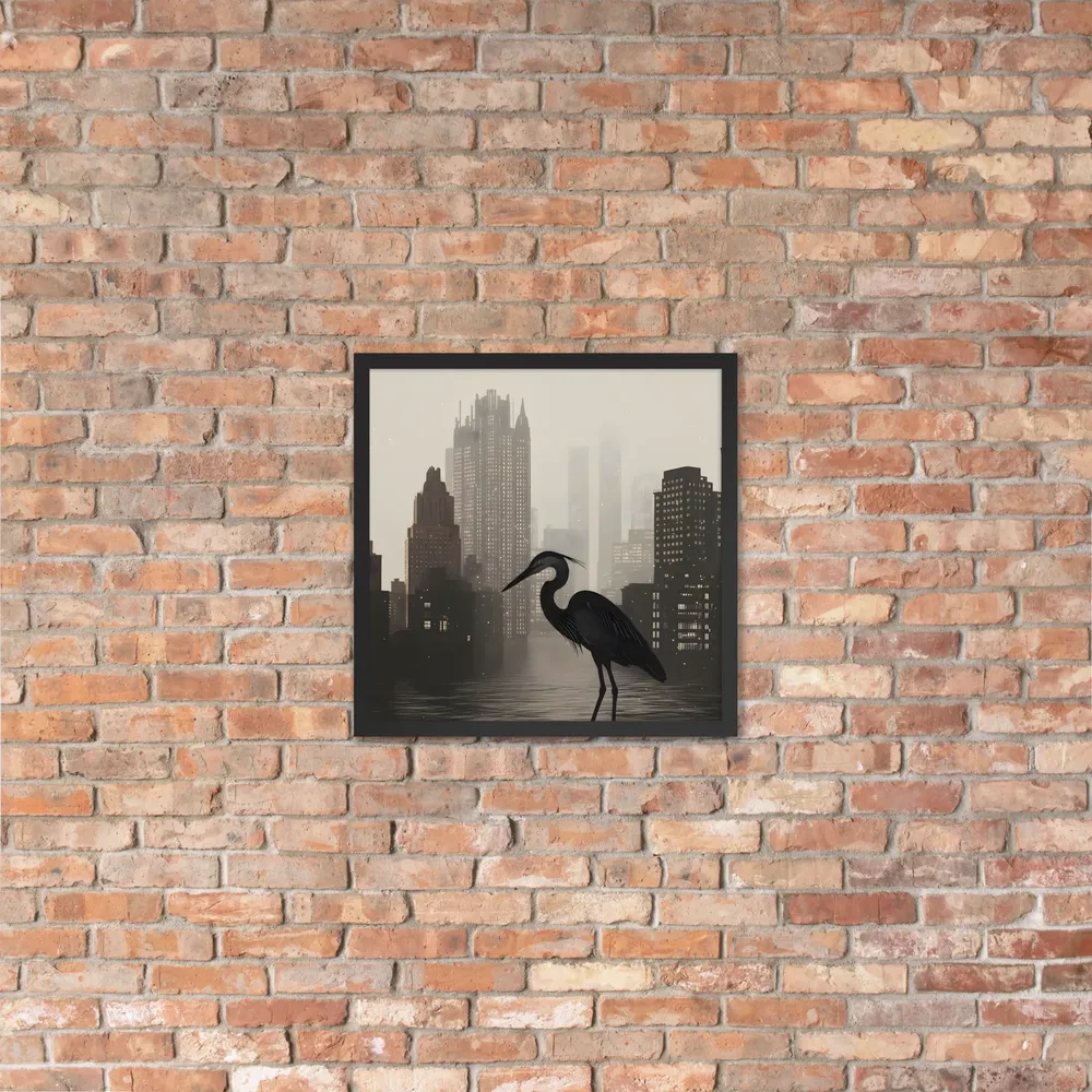 Urban Heron 
 Poster with Black Frame | 18″x 18″