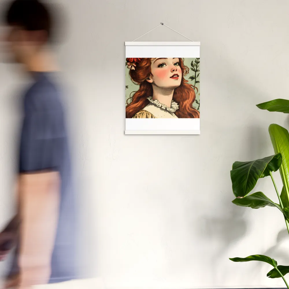 Whimsical Portrait of a Flower-Adorned Girl | Poster With White Wood Hanger | 16″×20″