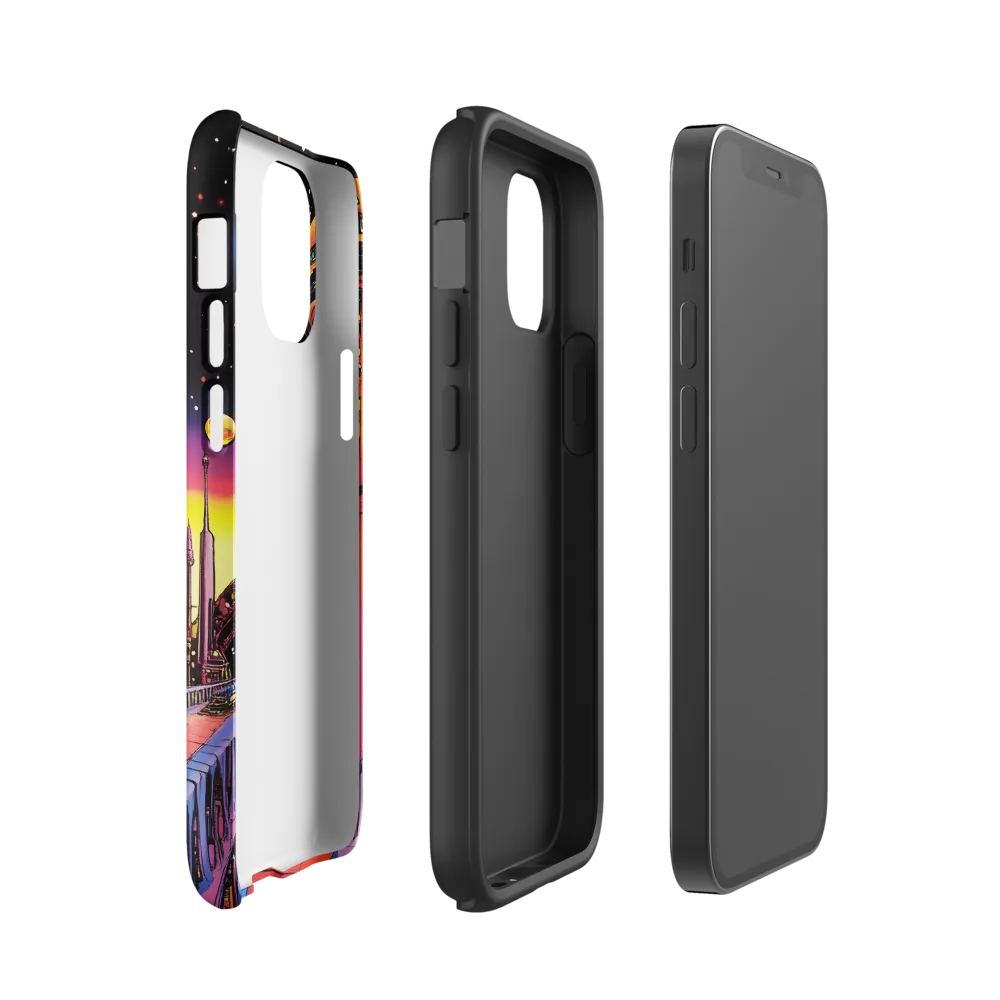 Futuristic Cosmos: A Journey Through Neon Cities | Phone Case |  12 mini | Tough Case | Glossy