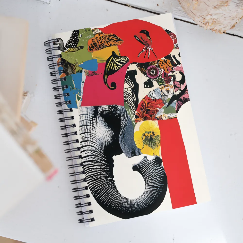 Whimsical Elephant: A Vibrant Collage of Life | Spiral Notebook