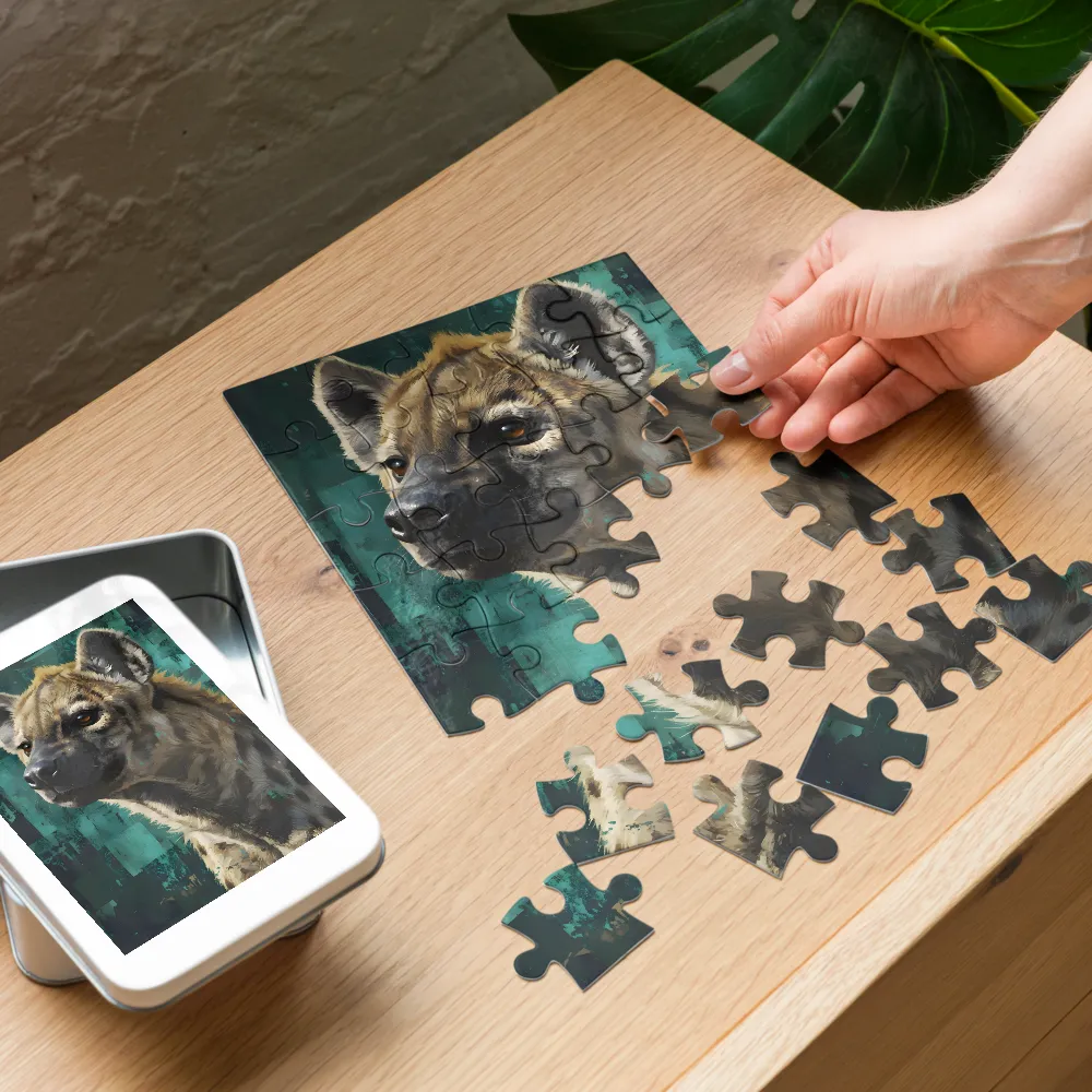Teal Hyena Portrait 
 Jigsaw Puzzle in Tin Box