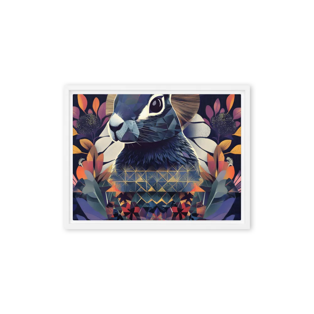 Ethereal Bunny: A Geometric Wonderland | Canvas with White Frame | 12″×16″