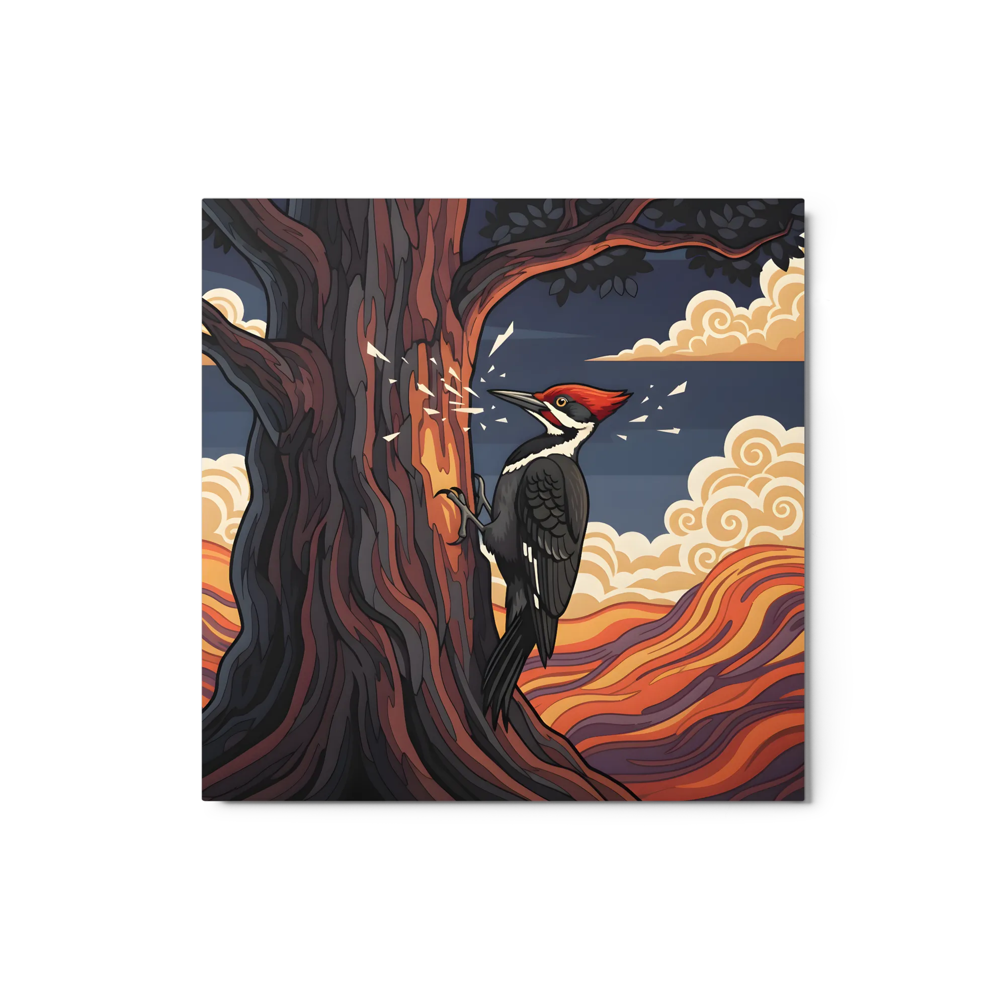 Woodpecker at Dusk 
 Metal Print | 12″x 12″