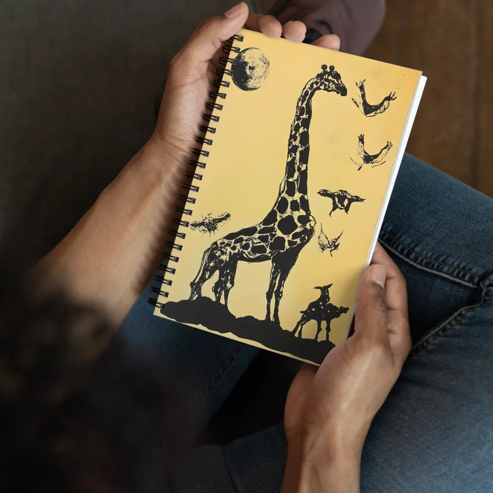 Whimsical Harmony of Giraffe and Birds | Spiral Notebook