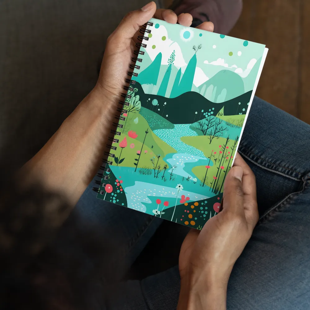 Whimsical River in a Lush Landscape | Spiral Notebook