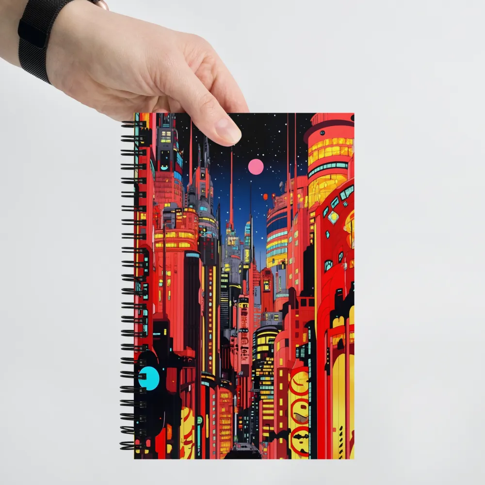 Neon Dreams: A Cyberpunk Cityscape | Spiral Notebook