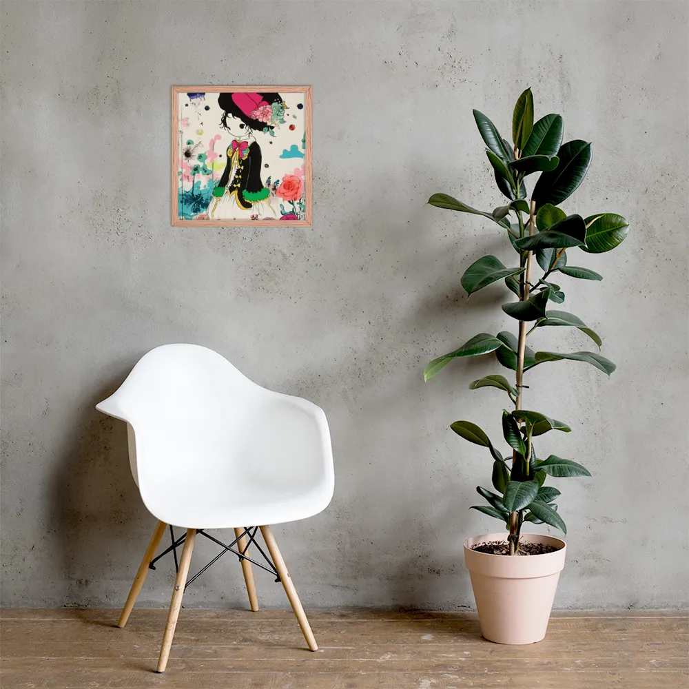 Whimsical Garden Reverie | Poster with Red oak Frame | 16″×16″