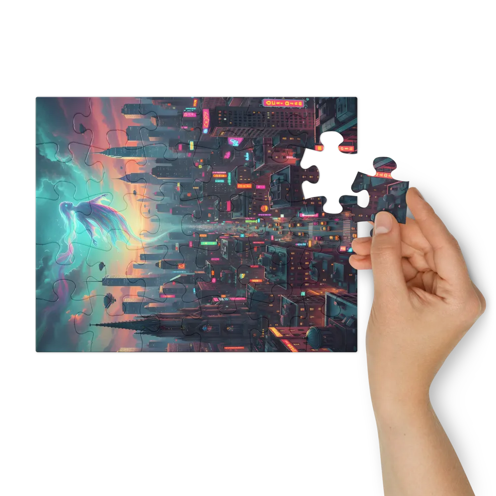 Neon Spirit Over City 
 Jigsaw Puzzle in Tin Box