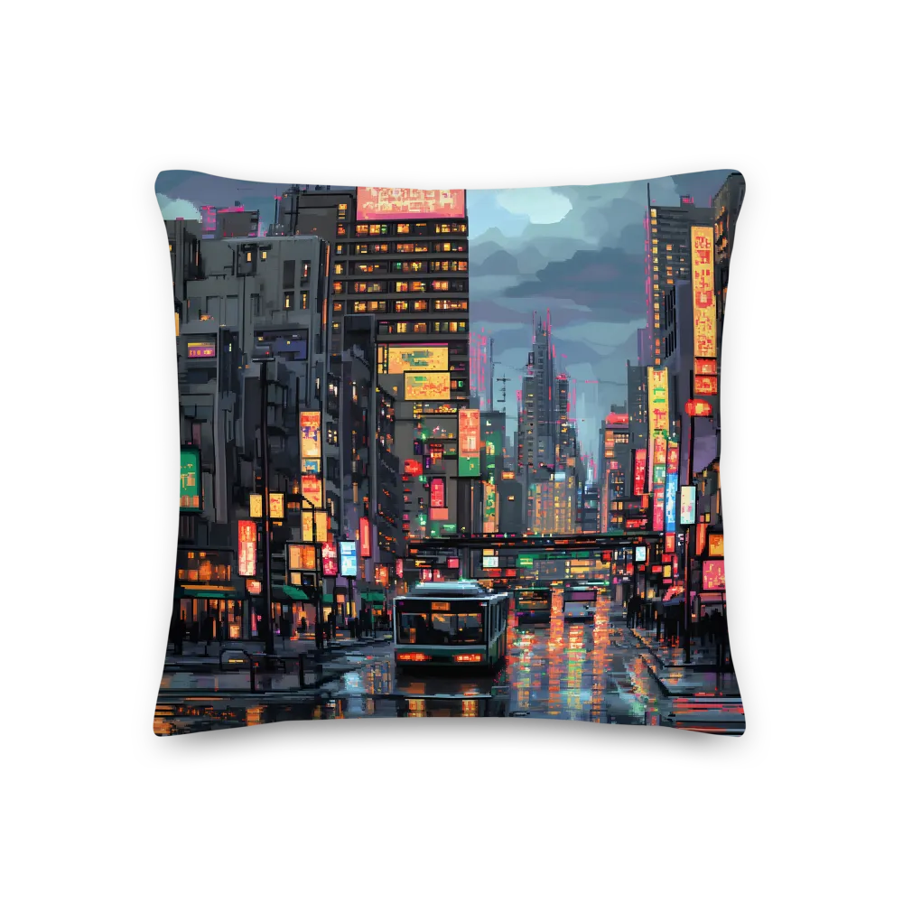 Neon Dreams: A Pixelated Urban Night | Pillow | 18″×18″