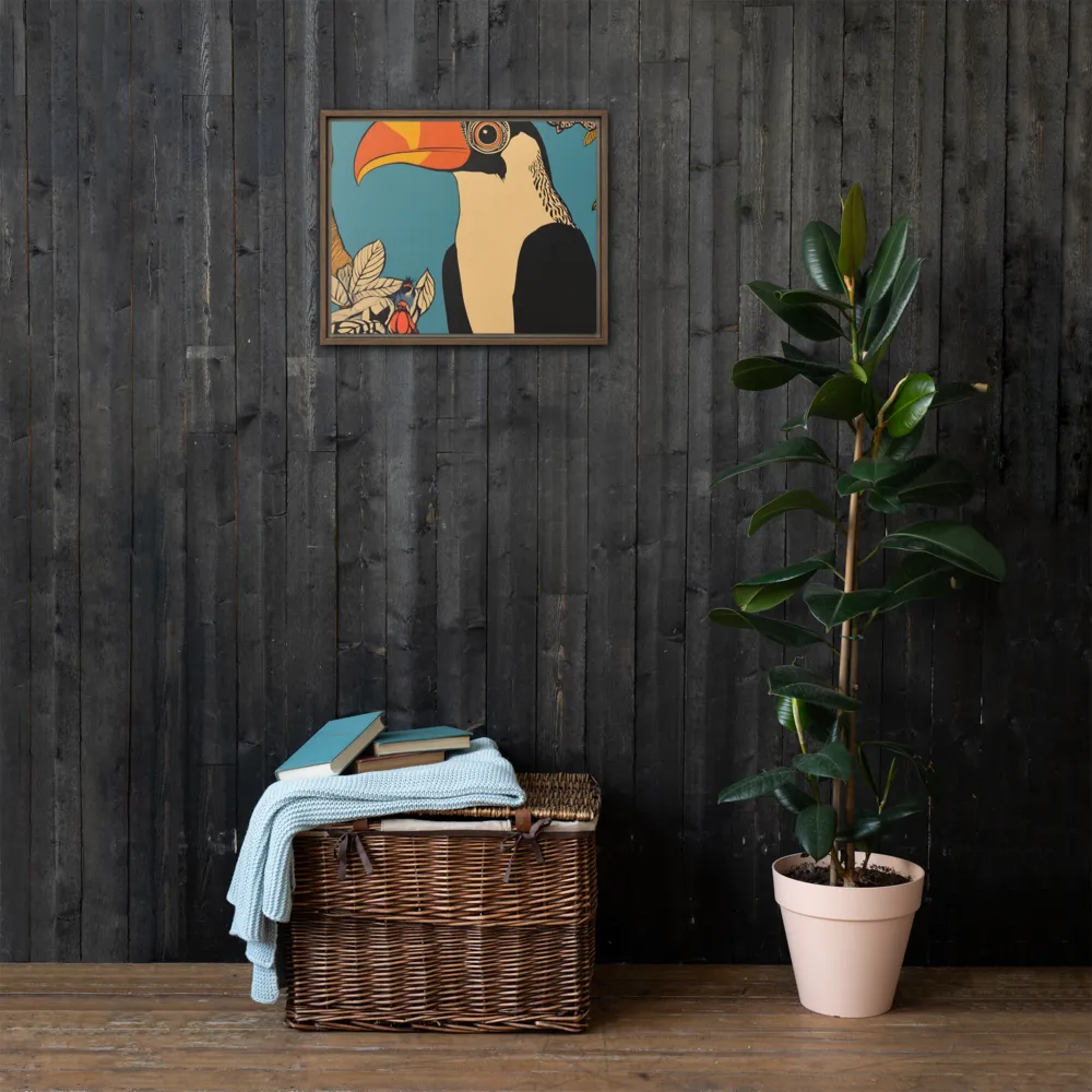 Tropical Majesty: The Toucan at Rest | Canvas with Brown Frame | 16″×20″