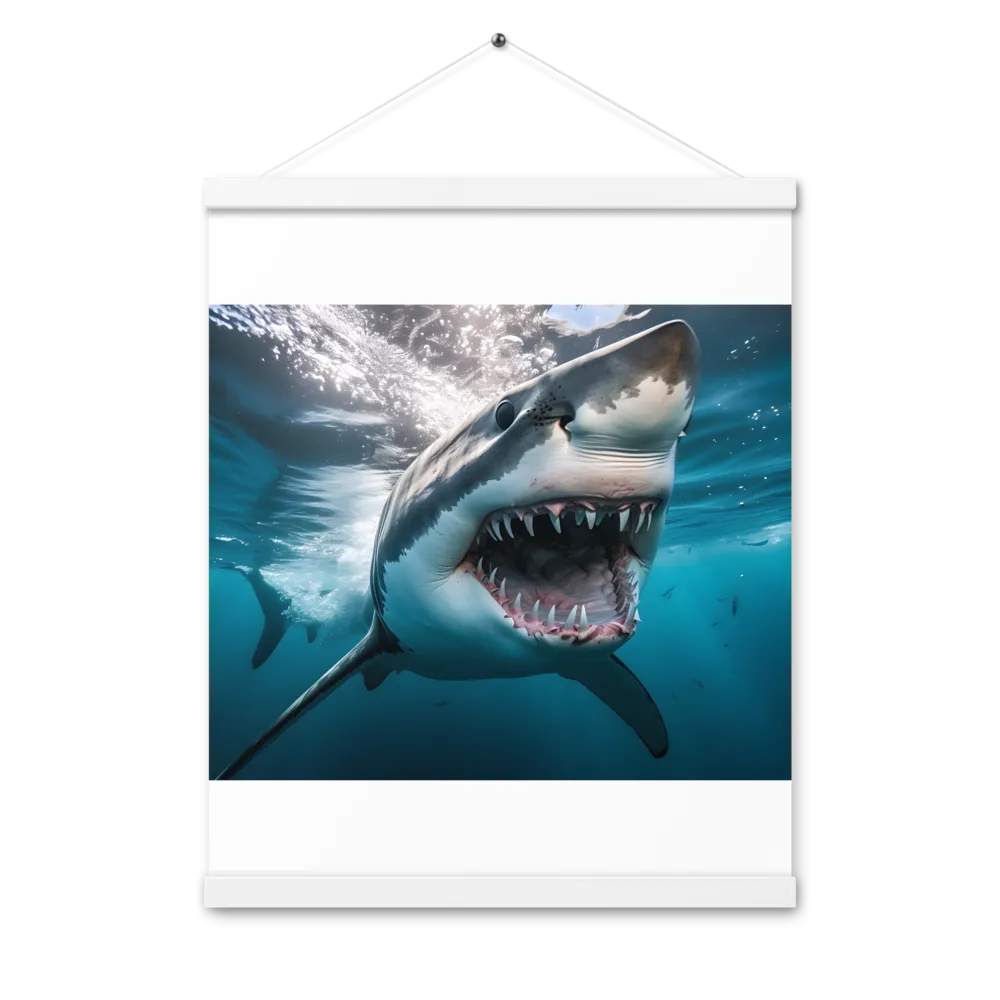 Majesty of the Ocean: The Great White Shark | Poster With White Wood Hanger | 16″×20″