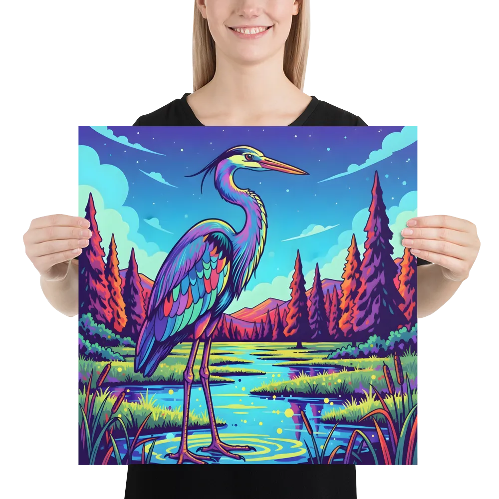 Neon Heron 
 Poster | 18″x 18″