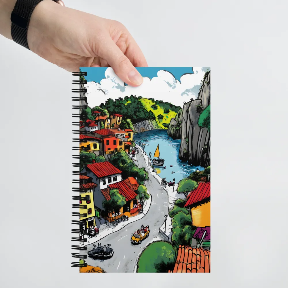 Whimsical Village by the Water | Spiral Notebook