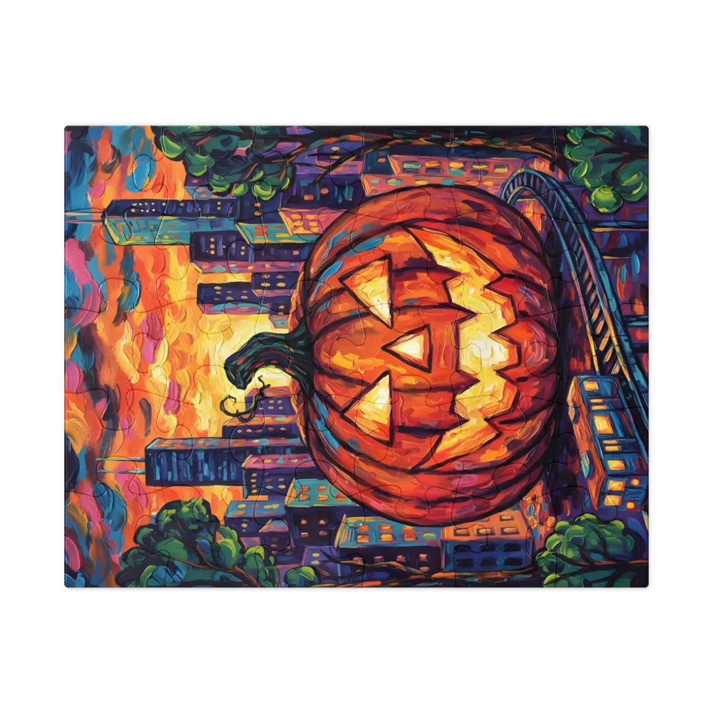 Jack-o'-Lantern Skyline 
 Jigsaw Puzzle in Tin Box
