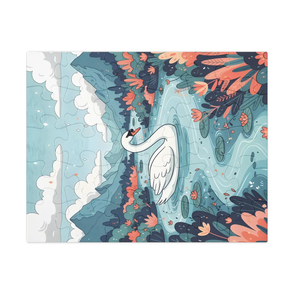 Swan on Mountain Lake 
 Jigsaw Puzzle in Tin Box