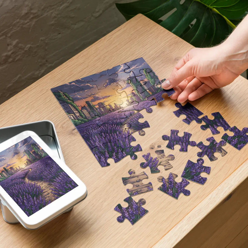 Lavender Path at Dusk 
 Jigsaw Puzzle in Tin Box