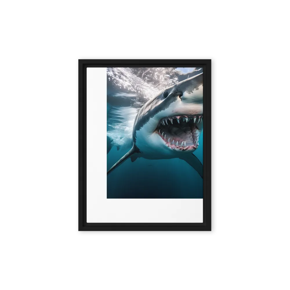 Majesty of the Ocean: The Great White Shark | Canvas with Black Frame | 12″×16″