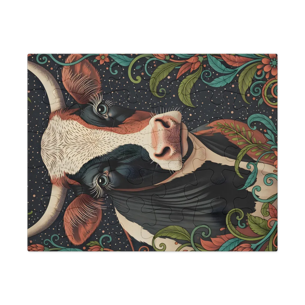 Floral Cow Portrait 
 Jigsaw Puzzle in Tin Box