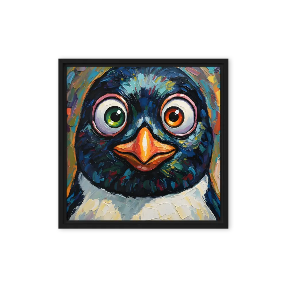 Wide‑Eyed Penguin 
 Canvas with Black Frame