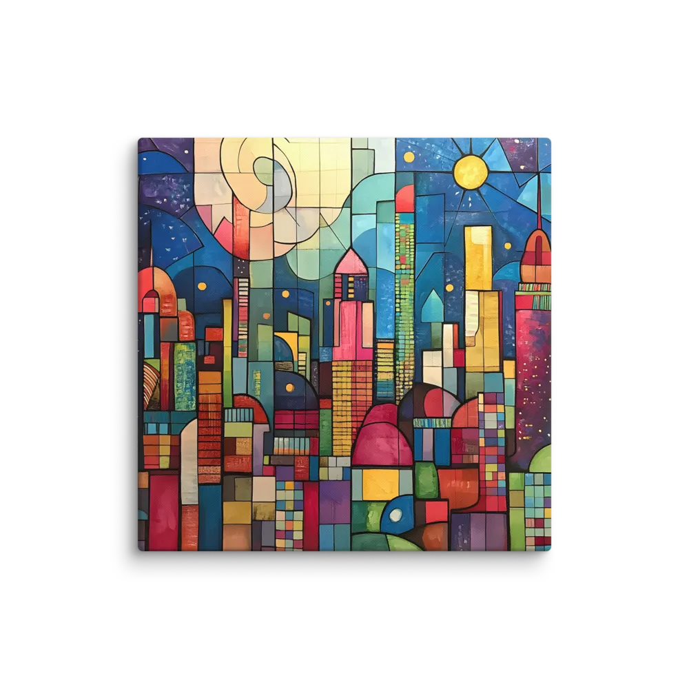 Geometric Harmony: A Vibrant Cityscape | Canvas | 37″×37″