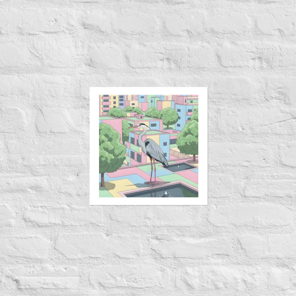 Pastel City Heron 
 Poster | 14″x 14″