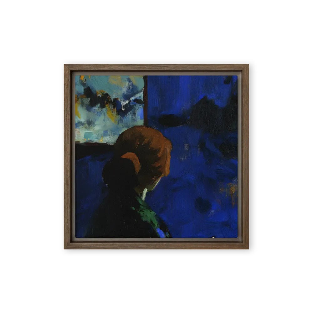 Contemplation Under the Night Sky | Canvas with Brown Frame | 12″×12″