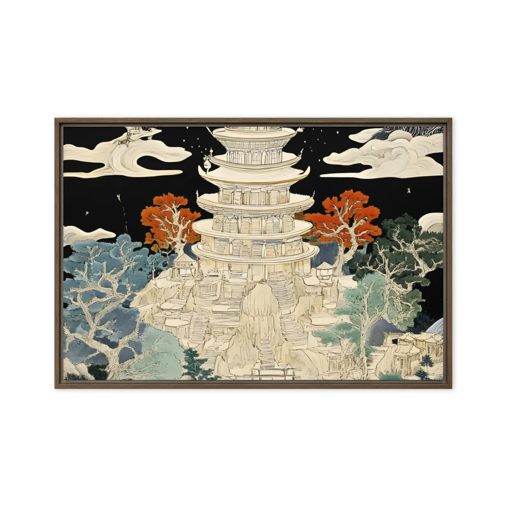 Whispers of the Pagoda | Canvas with Brown Frame | 20″×30″