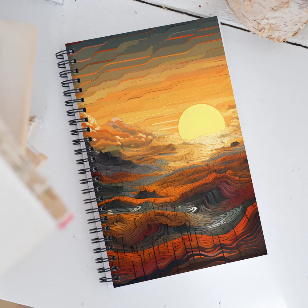 Ethereal Sunset: A Serene Landscape in Flowing Forms | Spiral Notebook