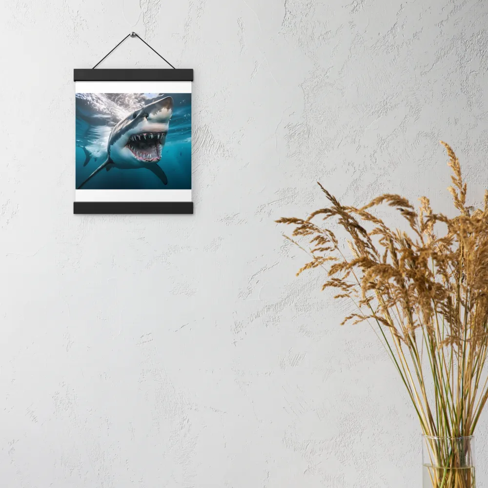 Majesty of the Ocean: The Great White Shark | Poster With Black Wood Hanger | 8″×10″